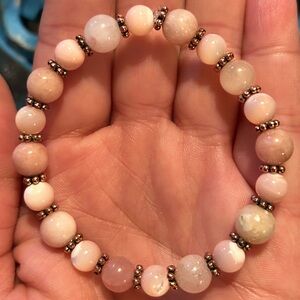 Handmade 7mm & 8mm Pink Mother of Pearl & Sunstone Beaded Stretch Bracelet